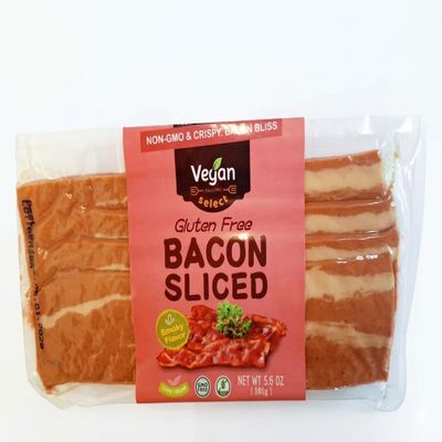 Vegan Select Plant-Based Bacon Strips, Rich Smoky Flavor, Non-GMO Soy Protein, Gluten-Free & Vegan, Shelf Stable, Crispy Pan-Fry Slices, 5.6 oz