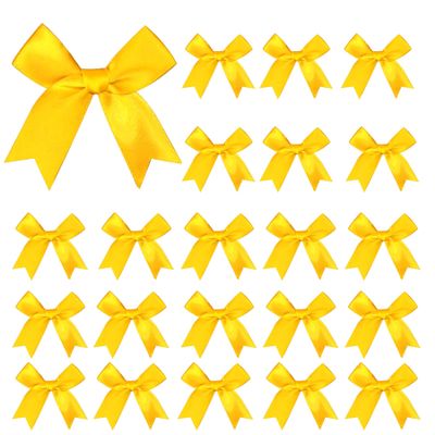 50 Pieces Gift Wrap Bows Premium Satin Ribbon Bows 3.3 Inch Craft Bows for Gift Wrapping DIY Treat Bags Holiday Gifts Bag Party Decorations, Wedding Decor Christmas Birthday Presents (Yellow)