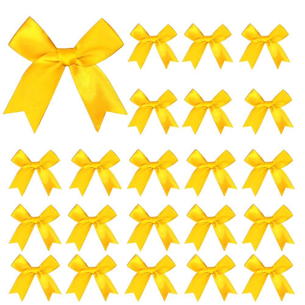 50 Pieces Gift Wrap Bows Premium Satin Ribbon Bows 3.3 Inch Craft Bows for Gift Wrapping DIY Treat Bags Holiday Gifts Bag Party Decorations, Wedding Decor Christmas Birthday Presents (Yellow)