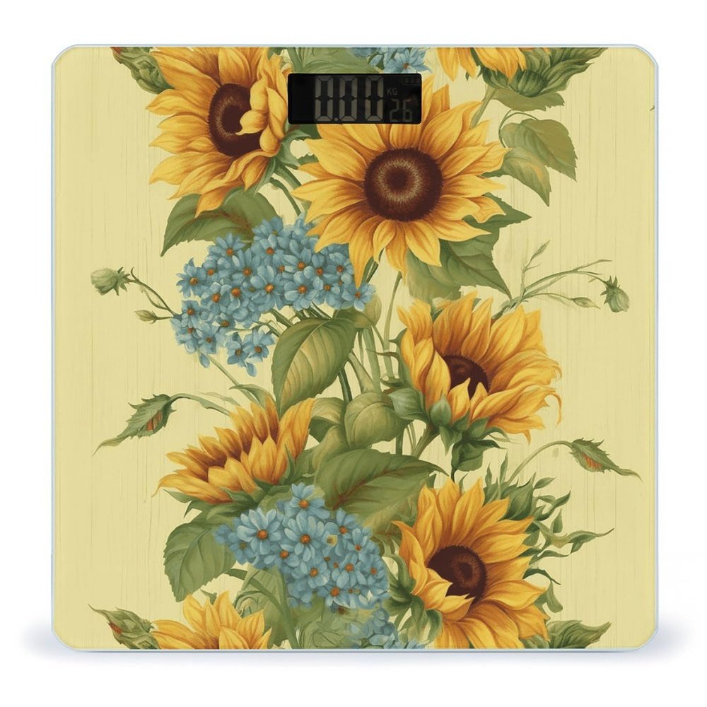 Sunflowers Scale for Body Weight Highly Accurate Digital Bathroom Scale Sturdy Tempered Glass Weighing Scales with LCD Display Fashion Body Fat Smart Scales 400lb