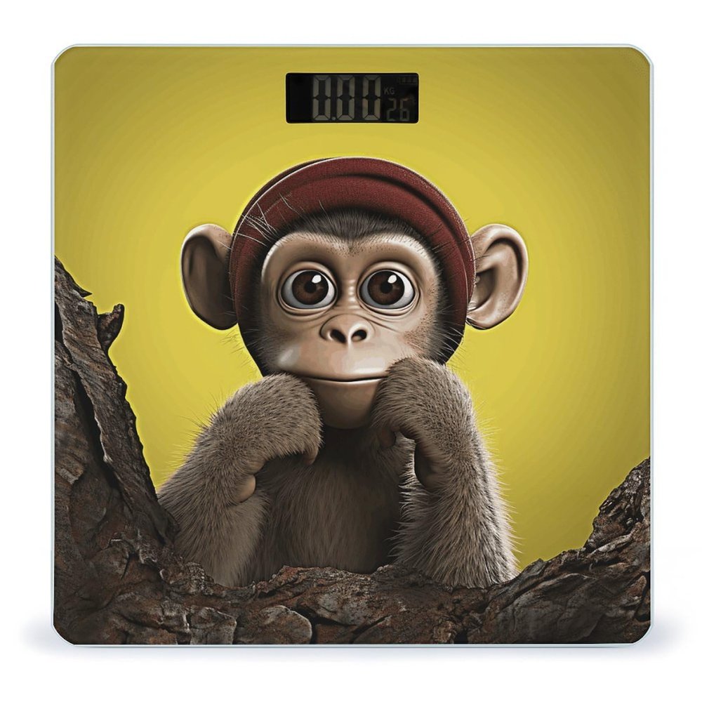 Curious Monkey Scale for Body Weight Highly Accurate Digital Bathroom Scale Sturdy Tempered Glass Weighing Scales with LCD Display Fashion Body Fat Smart Scales 400lb