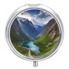 Norwegian Fjords Round Pill Box 3 Compartment Small Pill Box Round Portable Pill Case to Hold Vitamins Medication Fish Oil and Supplements Travel Purse Pocket Gift view 1