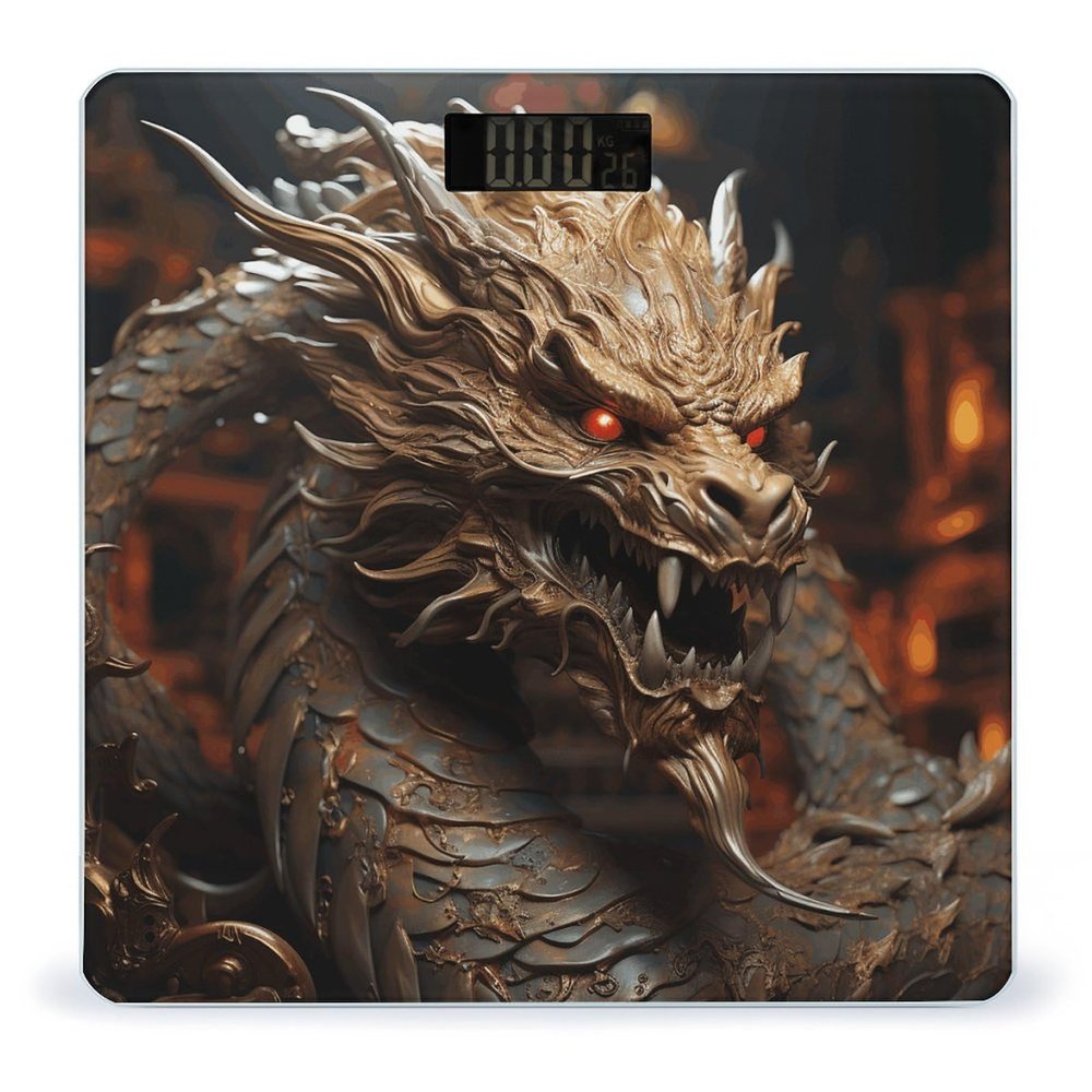 Golden Dragon on Red Background Scale for Body Weight Highly Accurate Digital Bathroom Scale Sturdy Tempered Glass Weighing Scales with LCD Display Fashion Body Fat Smart Scales 400lb