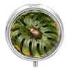 Beetle Monstera Leaf Pill Box 3 Compartments Portable Travel Pill Case Mini Medicine Organizer for Pocket Purse Metal Waterproof Medicine Container Holder Vitamin Fish Oil view 1