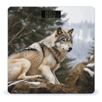 Snow Mountain Wild Wolf Scale for Body Weight Highly Accurate Digital Bathroom Scale Sturdy Tempered Glass Weighing Scales with LCD Display Fashion Body Fat Smart Scales 400lb