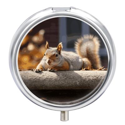 Squirrel Just Laying Round Pill Box 3 Compartment Small Pill Box Round Portable Pill Case to Hold Vitamins Medication Fish Oil and Supplements Travel Purse Pocket Gift