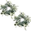 2 Pack Artificial Eucalyptus Leaves Candle Rings with White Berry and Norfolk Pine, 11.8 Inch Spring Greenery Kitchen Cabinet Wreaths for Wedding Home Door Tabletop Centerpiece Decoration (Green) view 1