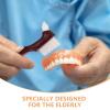 EXHUMKY 2pcs Denture Brush Set Double-Headed Hard Bristle Toothbrushes for False Teeth Cleaning Dental Care Tool for Seniors Red and Green view 3