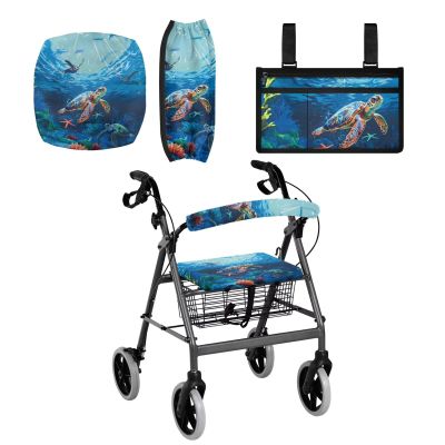 Luarisgur Sea Turtle Rollator Walker Seat and Backrest Covers Wheelchair Side Bag for Women Men Set of 3 Walkers for Seniors Accessories Seat Covers Lightweight Bag for Wheelchair