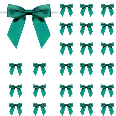 120 Pack Twist Tie Bows 3.3 Craft Bows Satin Ribbon Bow for Gift Wrapping, Treat Bags, Party Favors & Craft Decoration Dark Green