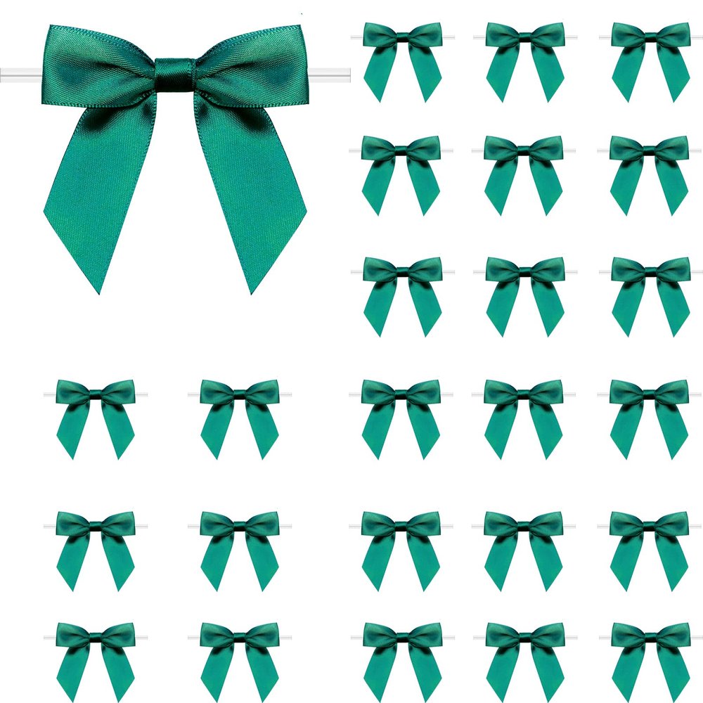 120 Pack Twist Tie Bows 3.3 Craft Bows Satin Ribbon Bow for Gift Wrapping, Treat Bags, Party Favors & Craft Decoration Dark Green