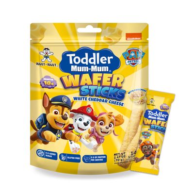 WANTWANT Toddler Mum-Mum Wafer Sticks, Gluten Free, 2.47 oz, 14 Sticks (Pack of 6),Snack Crackers (White Cheddar Cheese)