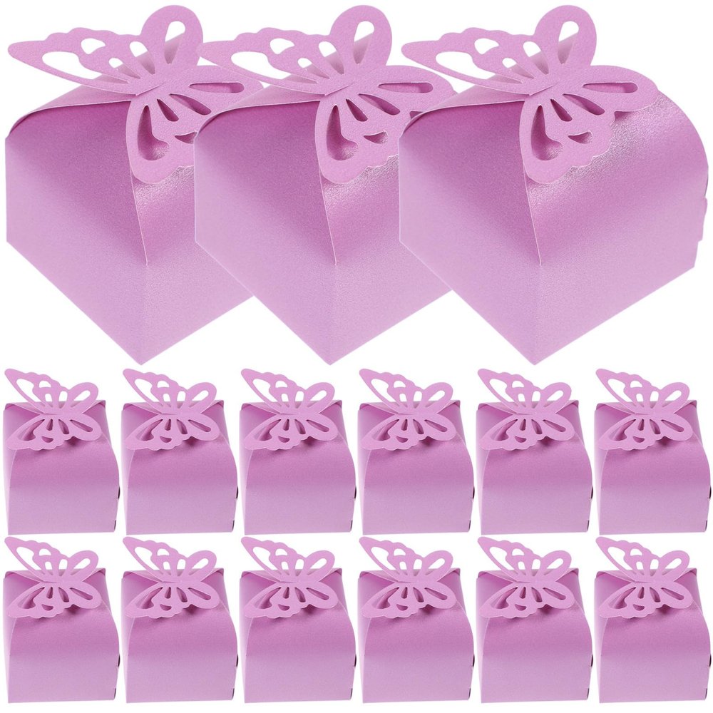 MAGICLULU 50pcs Purple Butterflies Favor Boxes Pearl Paper Candy Boxes for Shower Wedding Party Decorations Girl Lavender Event Supplies