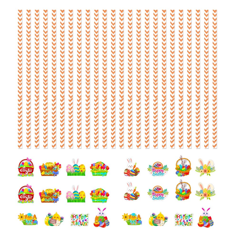 24pcs Easters Eggs Rabbits Paper Beverage Drinking Straw Decorative Drink Wedding Birthday Party Supplies Easters Decoration