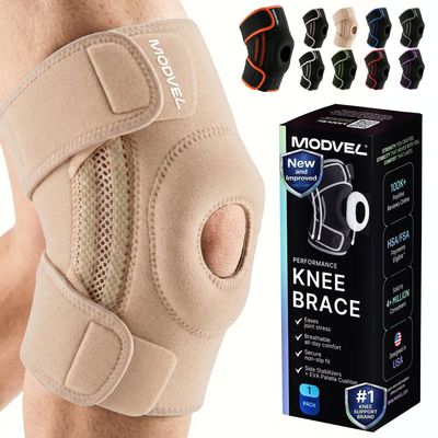 Modvel Knee Brace with Side Stabilizers & Patella Gel Pads for Pain Relief and Joint Support Breathable, Non-Slip Compression Sleeve for Men & Women, Arthritis, Meniscus, ACL Recovery