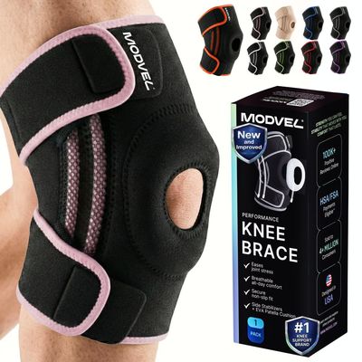 Modvel Knee Brace with Side Stabilizers & Patella Gel Pads for Pain Relief and Joint Support Breathable, Non-Slip Compression Sleeve for Men & Women, Arthritis, Meniscus, ACL Recovery