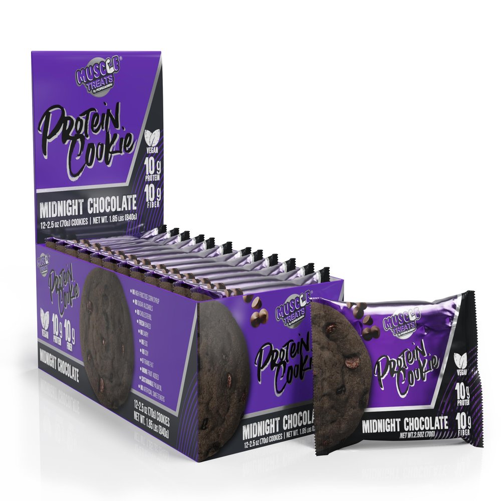 Forzagen Muscle Treats Protein Cookie 2 Flavors Available, Chocolate Chip and Midnight Chocolate (12 Pack, Midnight Chocolate)