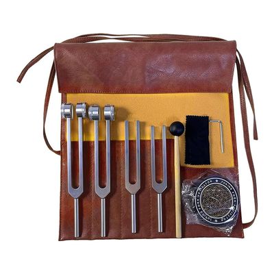 AchNau Tuning Forks for Healing Set - 128Hz 136Hz 256Hz 384Hz with Activator and Leather Pouch-Weighted & Unweighted Sound Therapy Tools for Chakra Balance Yoga Meditation & Relaxation