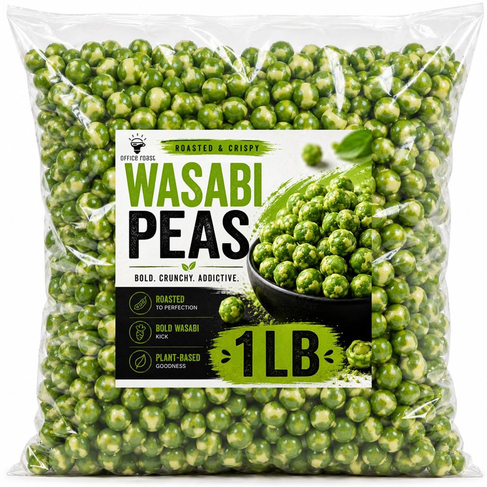 Green Wasabi Peas Bag | 1 LB Value Bag | Extra Crunchy Spicy Roasted Green Peas Snack, Japanese Wasabi Flavor, High Protein Vegan Snack, Gluten Free, Party Mix, Office, Bar & Trail Snack