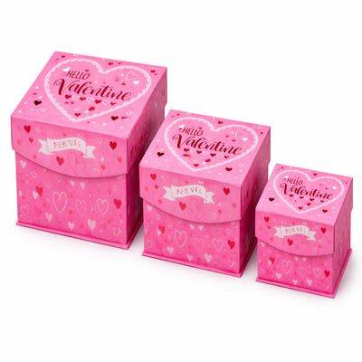 3 Pack Bundle Valentines Day Gift Boxes Flip Top Lids Pink Red Heart Decorative Paper Boxes Assorted Sizes Gifts Crafts Storage Table Ready
