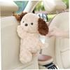 Cute Tissue Box Cover Soft Plush Dog Car Tissue Holder for Headrest Decorative Napkin Dispenser for Home Office Khaki view 4