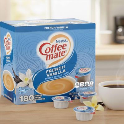 Bulk 180ct French Vanilla Coffee Creamer Singles Non-Dairy Liquid Pods for Office & Self-Service No Fridge Required