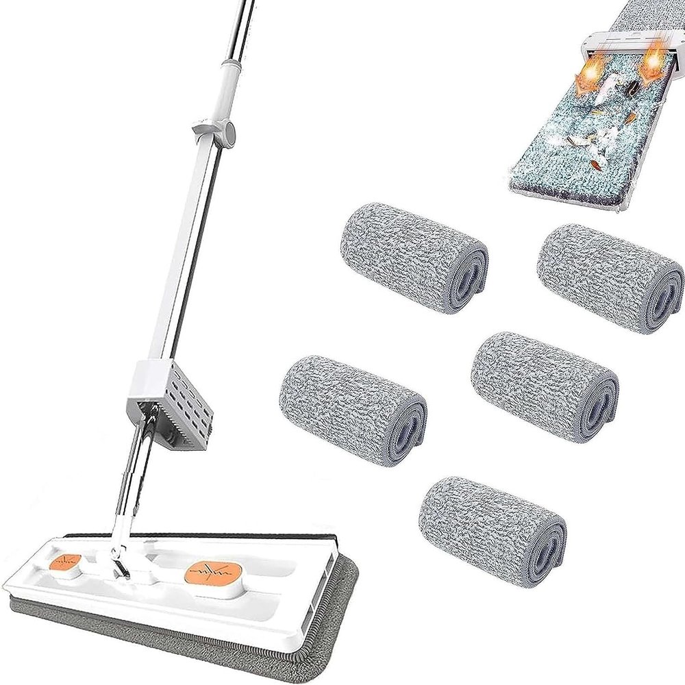 LCPKUTTR Large Flat Mop, Mops for Floor Cleaning Mop 360 Rotatable Adjustable Cleaning Mop, Wall Mops for Washing Walls Spin Wet and Dry Use Floor System 12027(White)