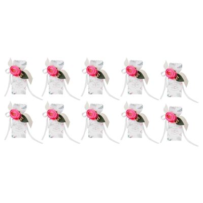 10 Pack Candy Boxes with Ribbons and Artificial Flower Bows for Wedding Party Favors and Birthday Celebrations (Huayu small size)