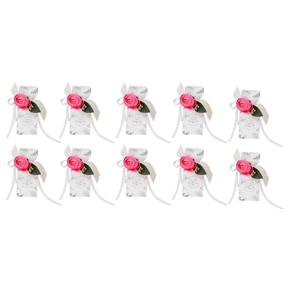 10 Pack Candy Boxes with Ribbons and Artificial Flower Bows for Wedding Party Favors and Birthday Celebrations (Huayu small size)