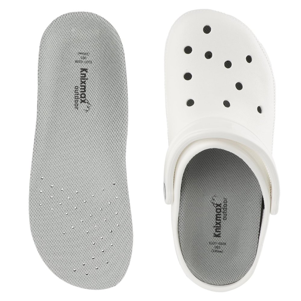 Knixmax Insoles for Crocs 1 Pair, Comfort Replacement Clogs Inserts for Men Women, Thin Arch Support Shoe Liners, Breathable Wide Innersoles for Garden Clogs Mules Sneakers, Grey EU 34-35