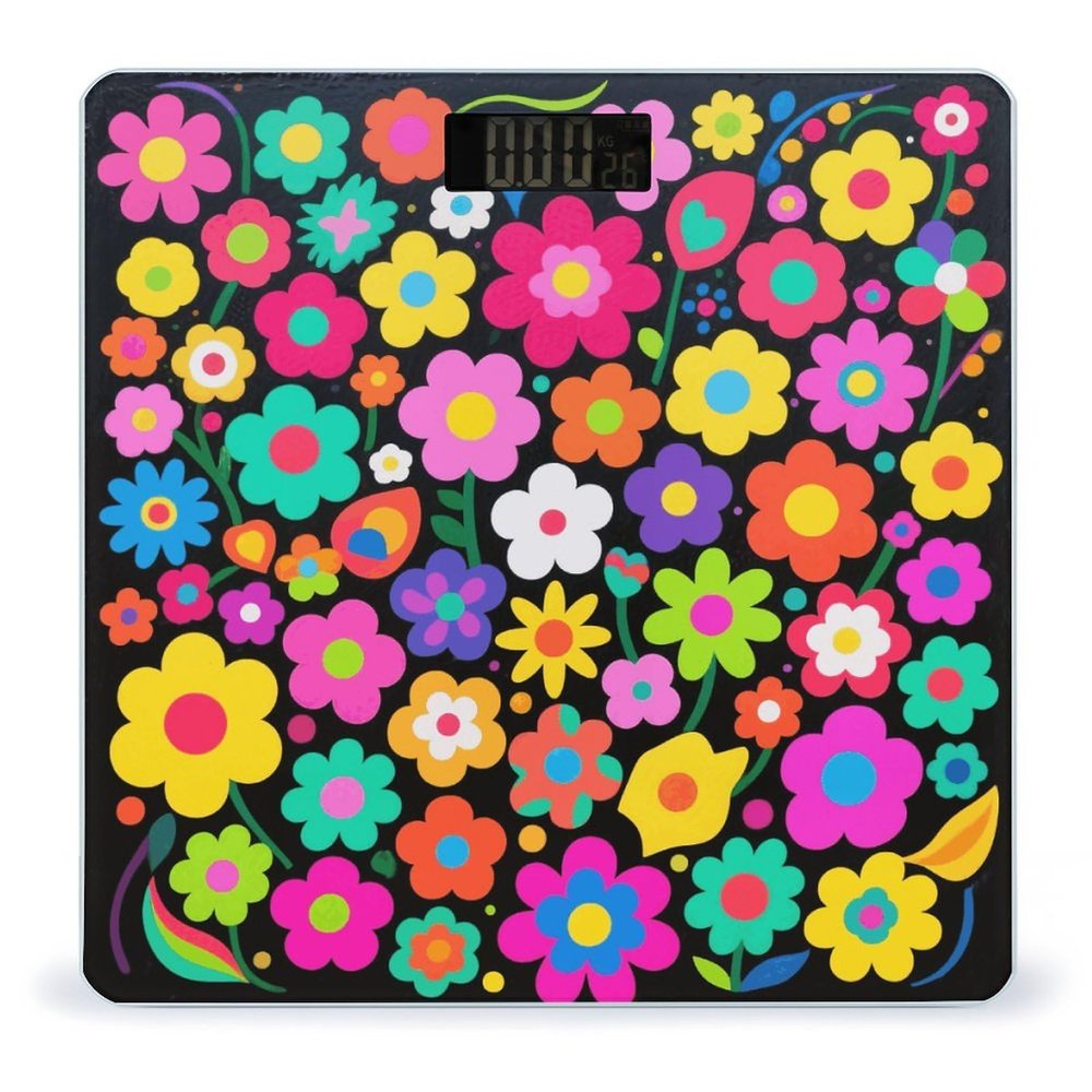 Abstract Flower Pattern Scale for Body Weight Sturdy Tempered Glass Weighing Scales with LCD Display Accurate Digital Bathroom Scale Convenient Body Fat Smart Scales Easy Read