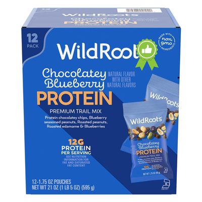Chocolatey Blueberry Protein Trail Mix - Individual Single Serve Snack Packs, Non-GMO, 1.75 oz (Pack of 12)
