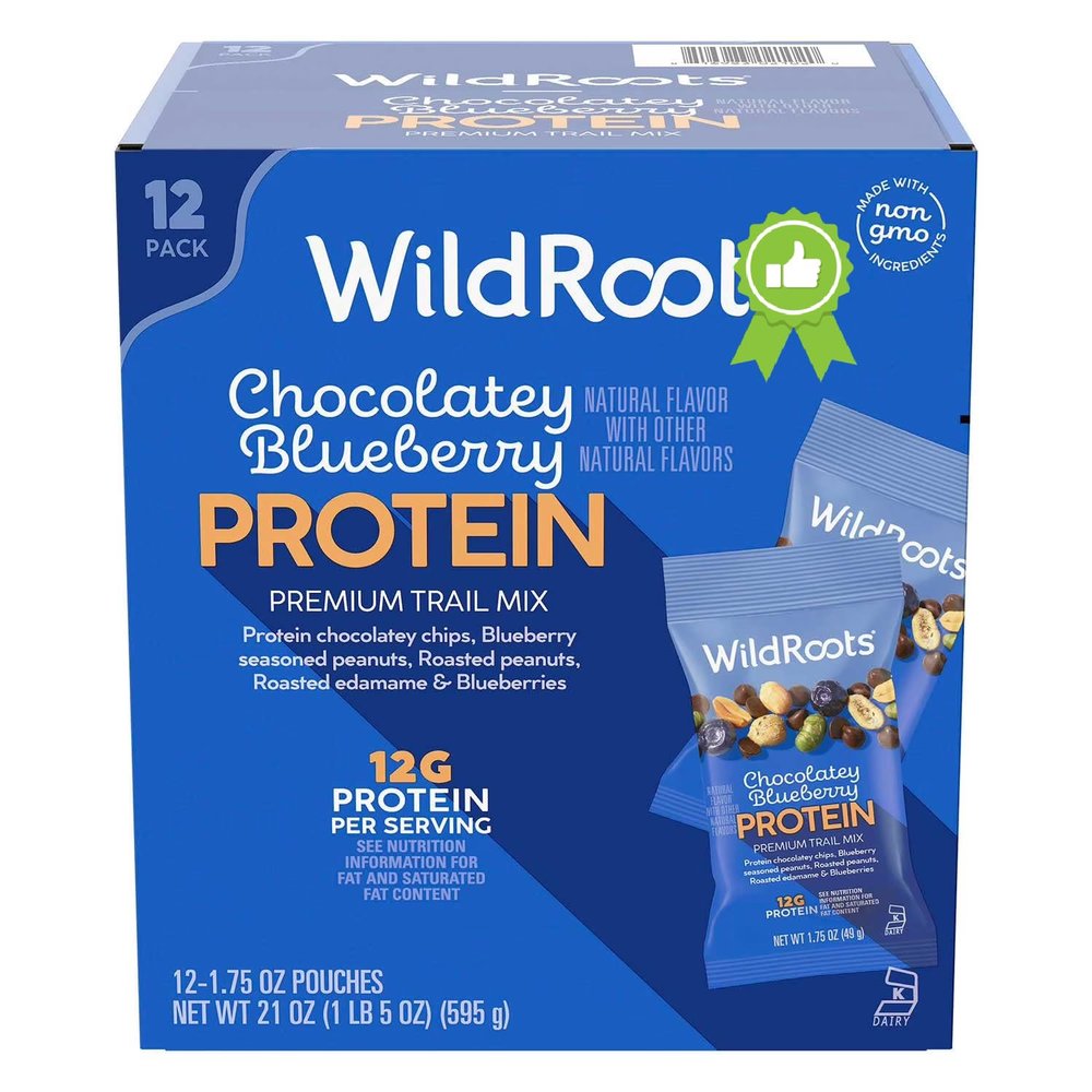 Chocolatey Blueberry Protein Trail Mix - Individual Single Serve Snack Packs, Non-GMO, 1.75 oz (Pack of 12)