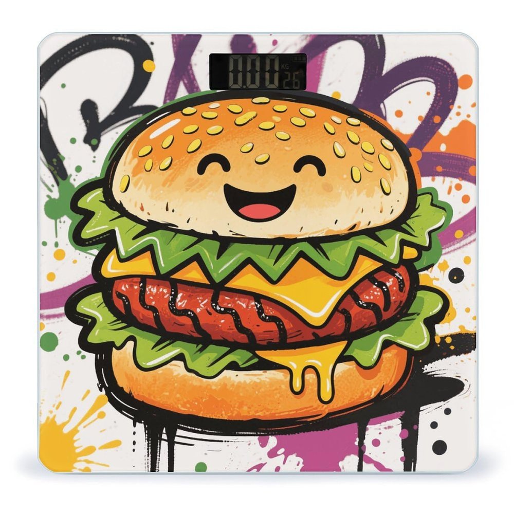 A Hamburger Scale for Body Weight Sturdy Tempered Glass Weighing Scales with LCD Display Accurate Digital Bathroom Scale Convenient Body Fat Smart Scales Easy Read