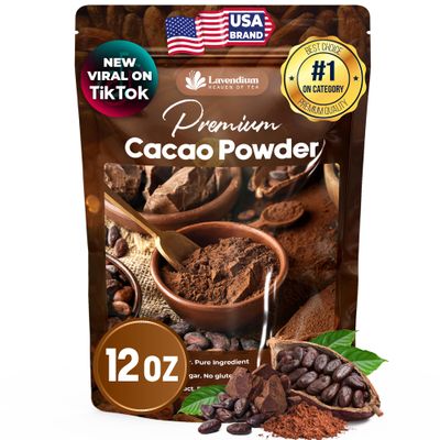 Lavendium 12oz Cacao Powder, 100% Natural & Pure, Unsweetened, Rich Chocolate Flavor, Perfect for Baking & Smoothies No Additives, No Gluten, Vegan