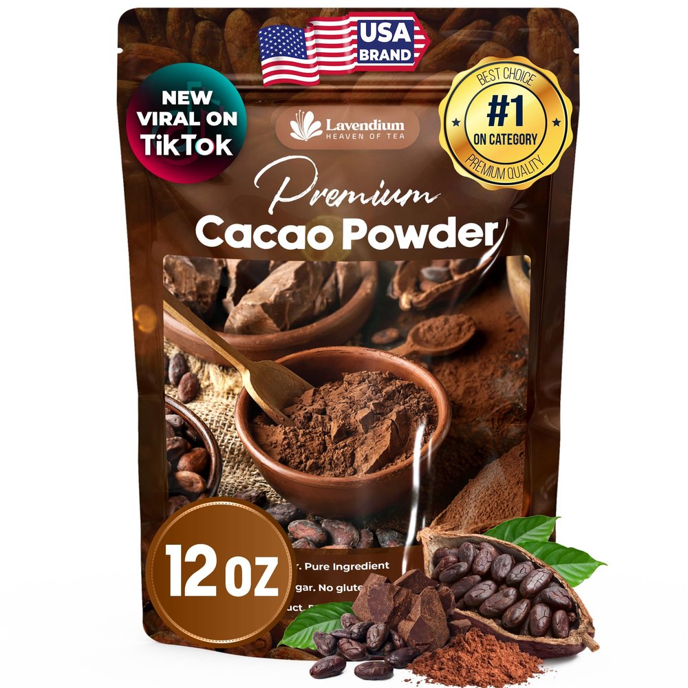 Lavendium 12oz Cacao Powder, 100% Natural & Pure, Unsweetened, Rich Chocolate Flavor, Perfect for Baking & Smoothies No Additives, No Gluten, Vegan