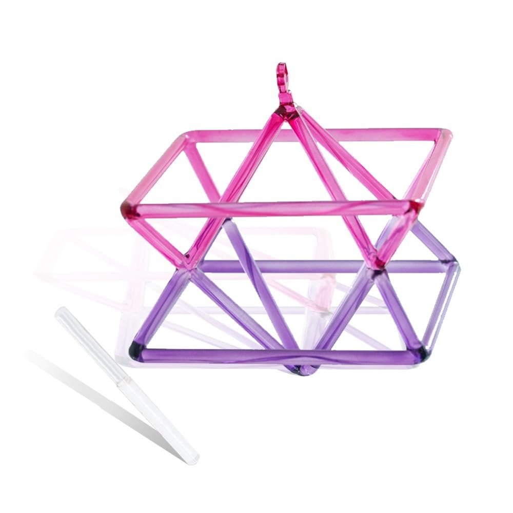 EliteBloom Pink-Purple Two-Tone Splicing Clear Water Hexaxed Star Quartz Pyramid 5-10 Inch Mokaba Merkaba Sound Therapy Meditation Yoga Meditation Stress Relief Corner Frame Percuss,5 inch
