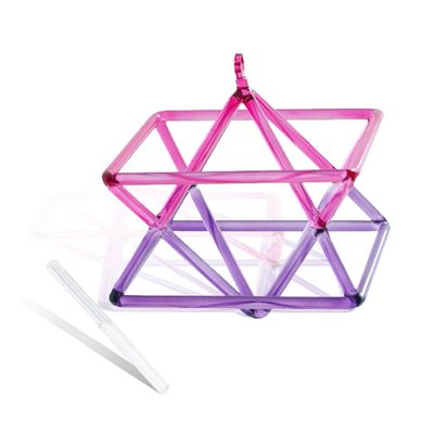 EliteBloom Pink-Purple Two-Tone Splicing Clear Water Hexaxed Star Quartz Pyramid 5-10 Inch Mokaba Merkaba Sound Therapy Meditation Yoga Meditation Stress Relief Corner Frame Percuss,6 inch