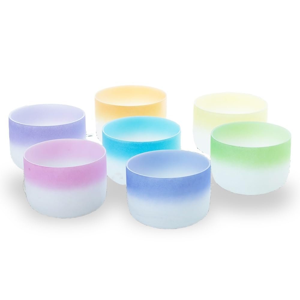 6-12Gradient Crystal Yoga Bowl Set, A-G Tone Set, 6-14 Inches, Handmade, Meditation Props, Drive Negative Energy, Balance The Body, Relieve Fatigue And Anxiety, Suitable ,8-14 inches (with bag)