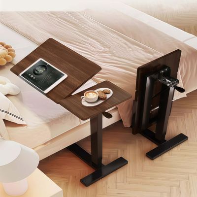 Clyrava Wood Overbed Table with Wheels, Portable Laptop Table, Adjustable Rolling Table, Hospital Bedside Table Over Bed for Home Use Swivel, Tilt Top Hospital Bed Table Over The Bed (Walnut)