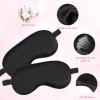 2 Pack Silk Sleep Mask Adjustable Silk Eye Mask for Sleeping Soft Sleeping Eye Shade Cover for Women Men Soft Blackout Eye Mask Satin Blindfold with Elastic Strap for Travel & Home-Black view 3
