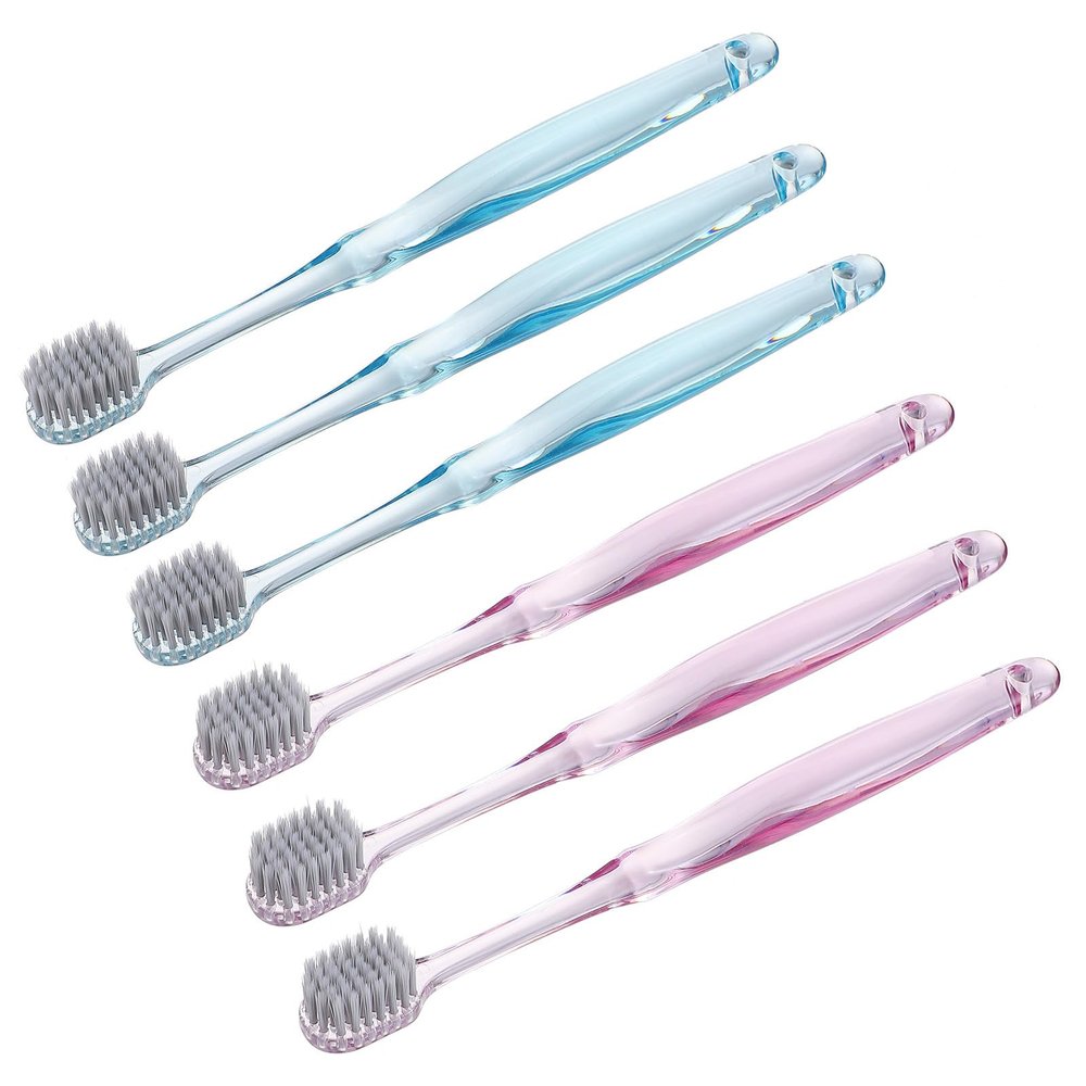 SOLUSTRE 6pcs Crystal Toothbrush Set with Silver Ion Soft Bristles Wide Head Manual Toothbrush for Adults Travel Oral Care Teeth Cleaning