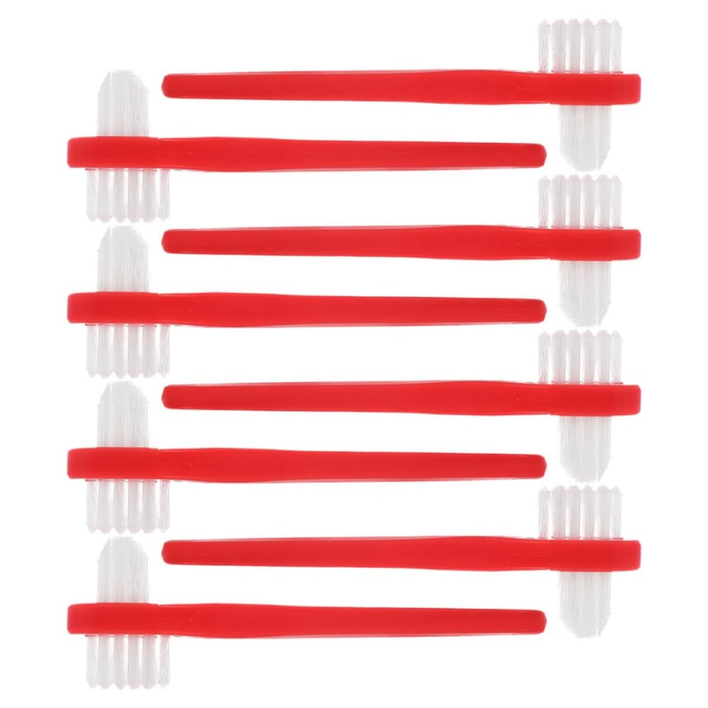 ABOOFAN 8pcs Double Heads Dentures Cleaning Brush Set Red Handle, Portable Retainer Toothbrush for False Teeth Care and Oral Hygiene