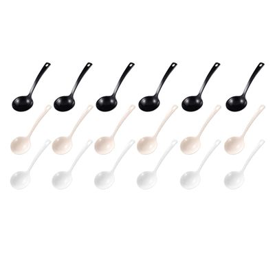 SEWCHICS 18pcs Disposable Soup Spoons Set Large Kitchen Porridge Spoons Multi-color Black White Beige for Home Dining and Takeout Use