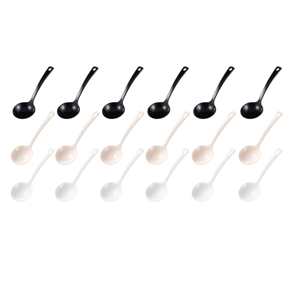 SEWCHICS 18pcs Disposable Soup Spoons Set Large Kitchen Porridge Spoons Multi-color Black White Beige for Home Dining and Takeout Use