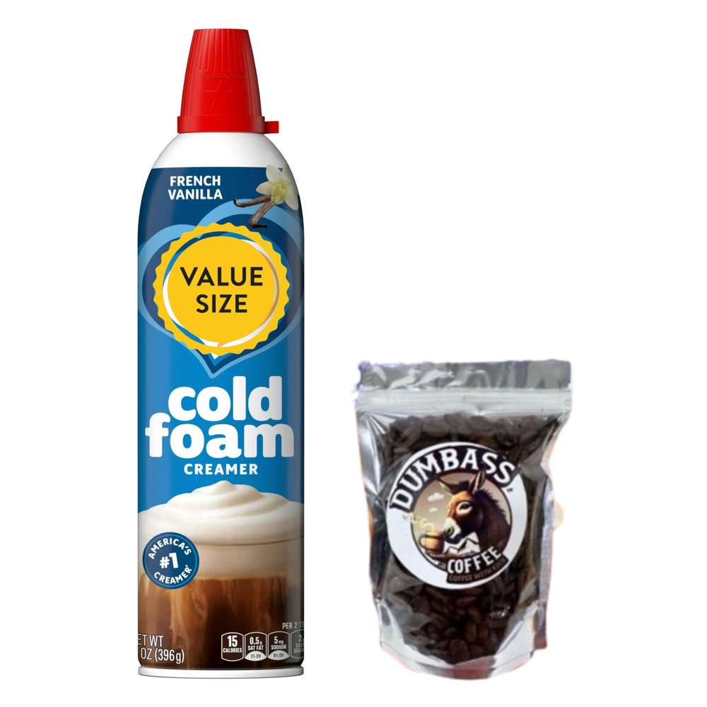 Cold Foam Flavored Coffee Creamer, 14 oz Can with Dumbass Coffee Whole CoffeeBean Medium/Dark 1 oz (French Vanilla) Coffee