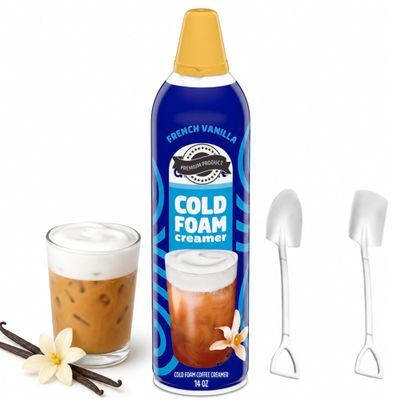 Cold Foam Flavored Coffee Creamer, 14 oz Can with Dumbass Coffee Mini Metal Shovel Spoons (French Vanilla) Shovel Spoons