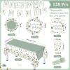 LemonRoad 128 Pcs Sage Green Floral Baby Shower Party Decorations for 25 Guests, Wildflower Welcome Baby Shower Paper Plates Napkins Cups Tablecloth Forks Banner for Spring Gender Reveal Party Supply view 2