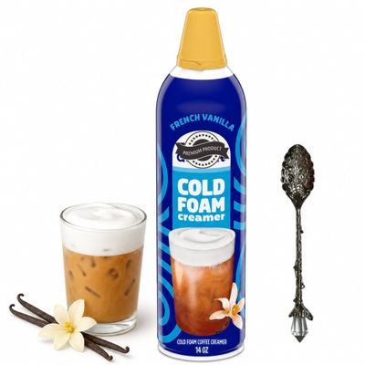 Cold Foam Flavored Coffee Creamer, 14 oz Can with Dumbass Coffee Gem Spoon (French Vanilla) Gem Spoon