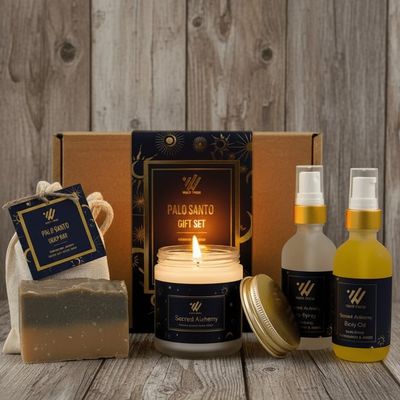 Wild Vibes Sacred Alchemy (Palo Santo) Gift Box featuring hand-crafted items for luxury gift giving